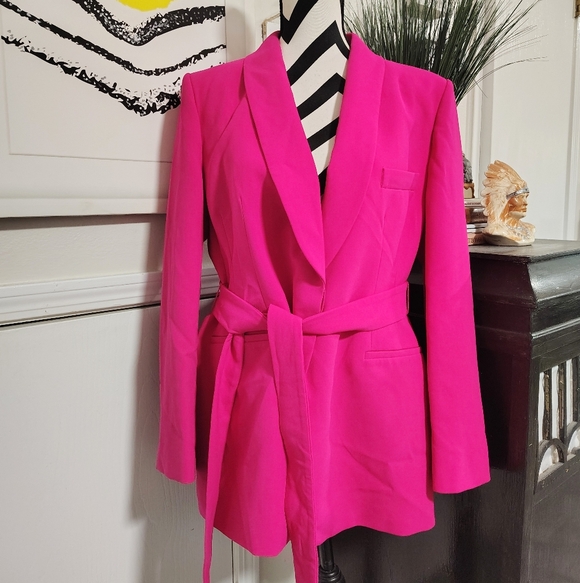 NWT ZARA $130 Belted Tuxedo Blazer Vibrant Pink Women's XL Neon Fuschia NEW! - Picture 12 of 16
